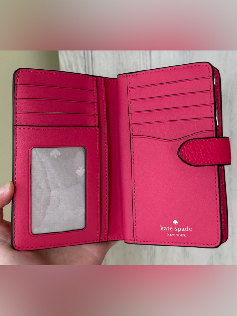 kate spade Bright Pink Pebbled Leather Compact Wallet - Picture 5 of 7